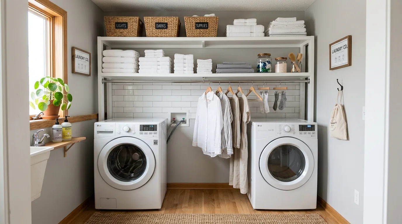 Let light finishes support a cleaner look inspiration for an organized laundry room.